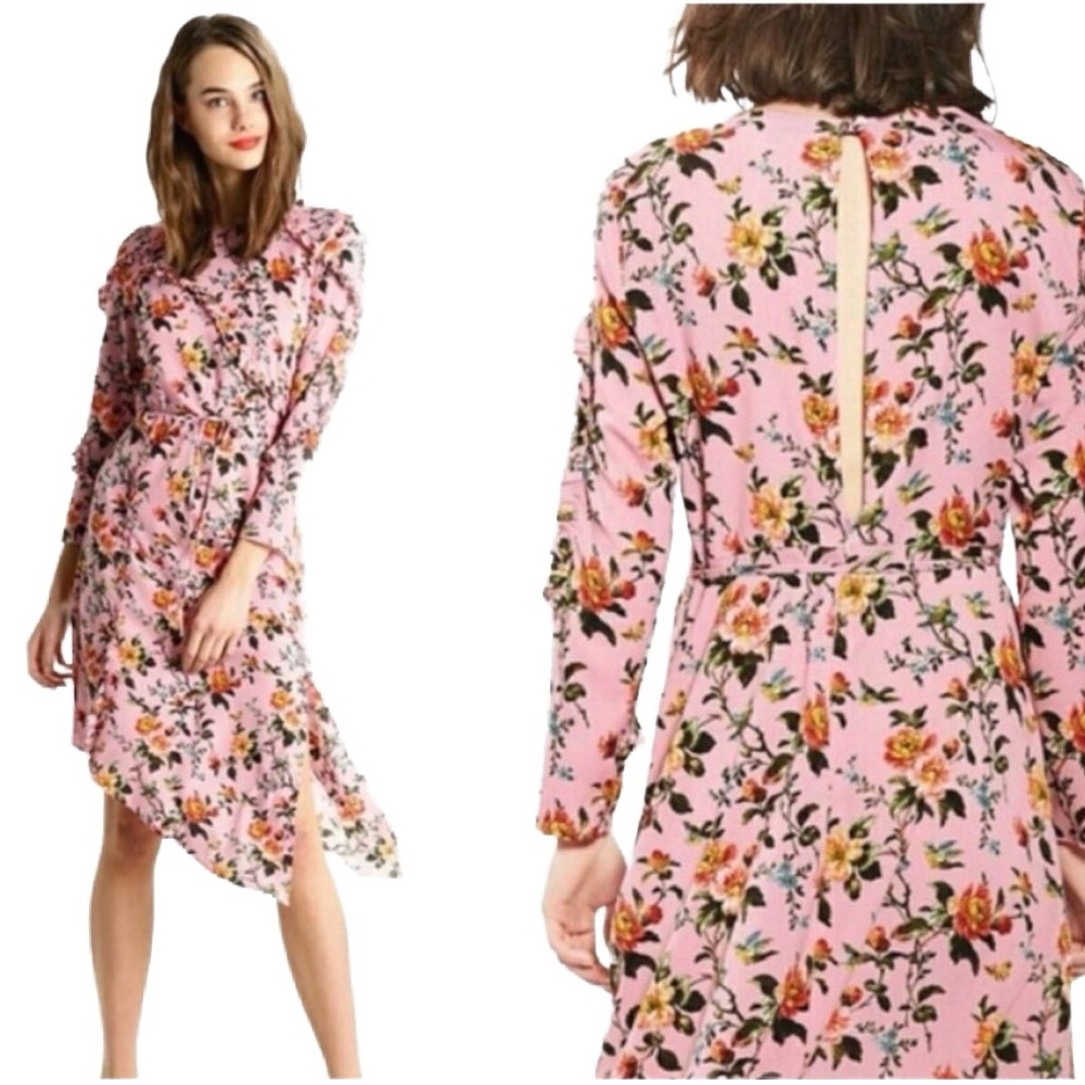 Topshop Pink Floral Midi Dress - Picture 1 of 8